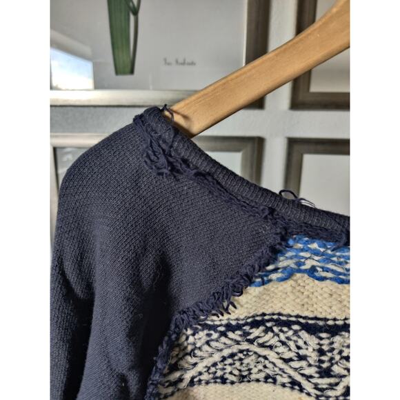 Free People Navy Blue Nordic Knit Thermal Sweater Size M - Picture 5 of 8
